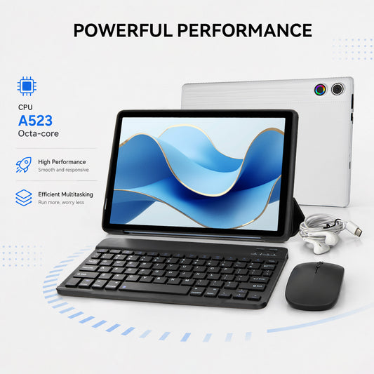 Pisodawn PA10L,Android 15 Tablet,10.1 Inch Tablets,WiFi 6,64GB,2 in 1 Tablets with Keyboard,White