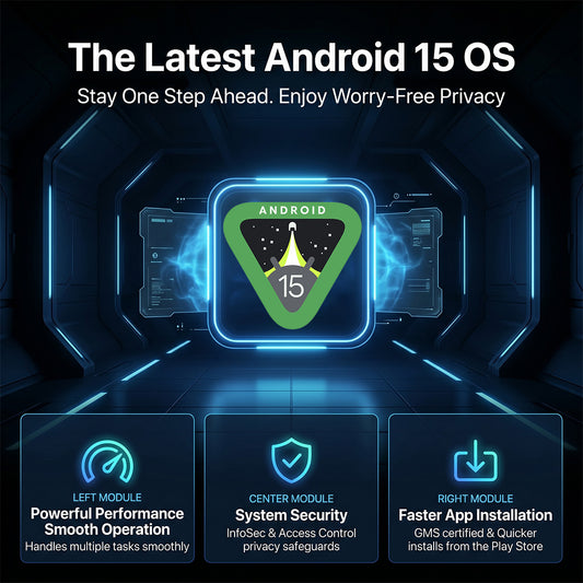 10-inch Android tablet set icon on screen, featuring Android 15 badge
