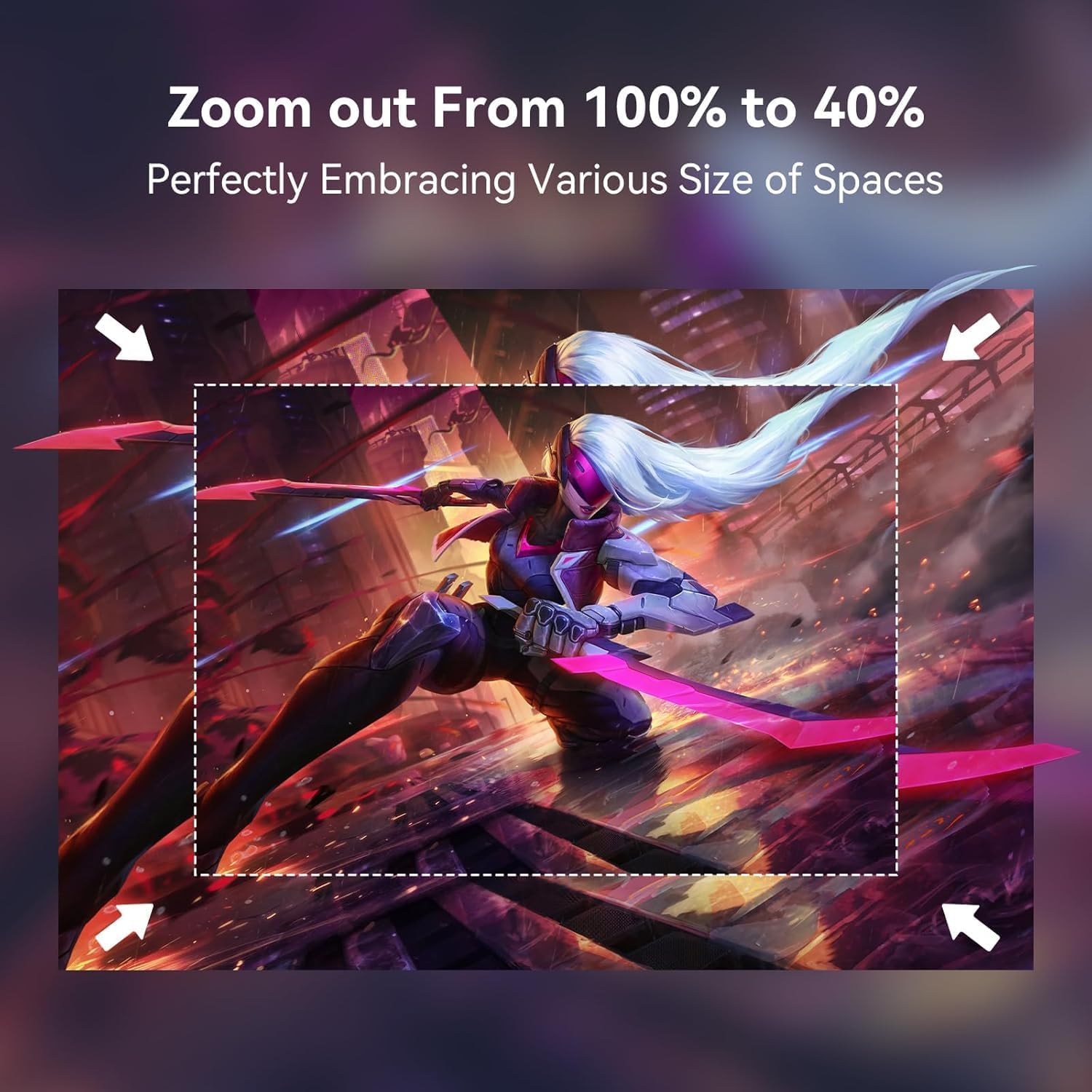 Portable projector zoom diagram with adjustable rectangular image frame